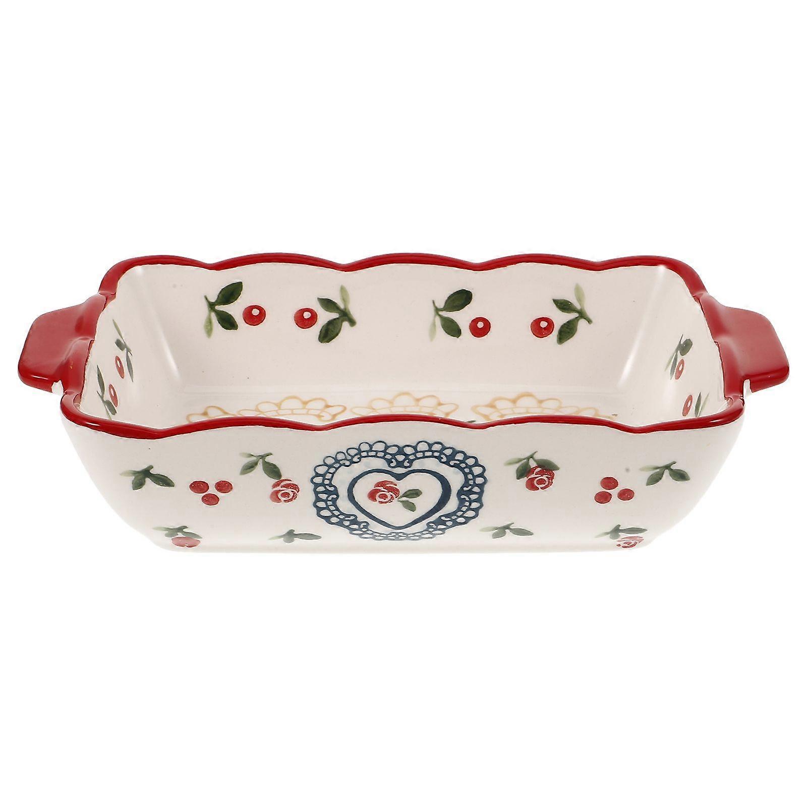 Ceramic Baking Dish Roasting Pan Multi-use Dish Bakeware Handle Pan Plate for Cooking