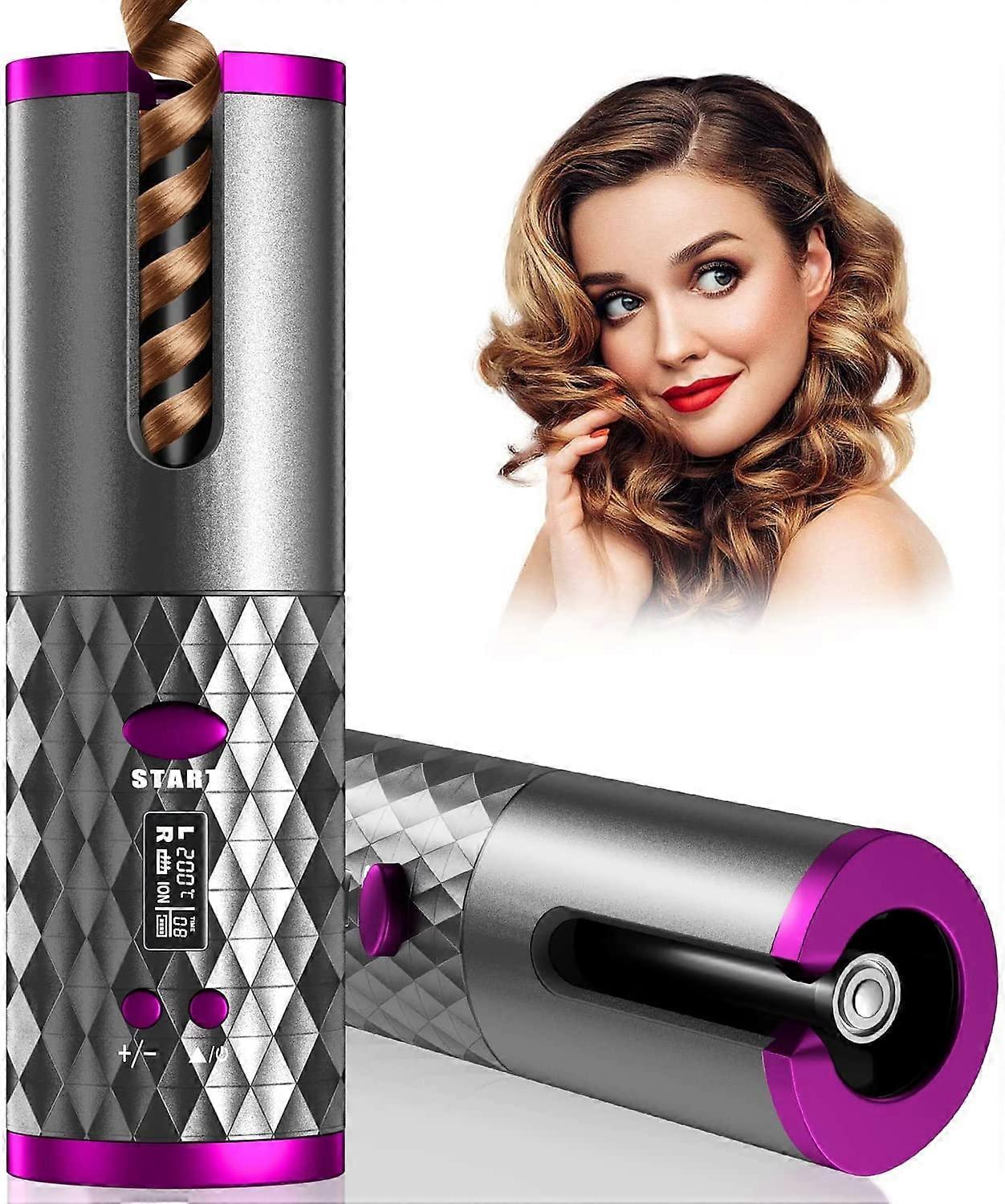 Rechargeable Cordless Automatic Hair Curler with Ceramic Barrel, Adjustable Heat and Timer
