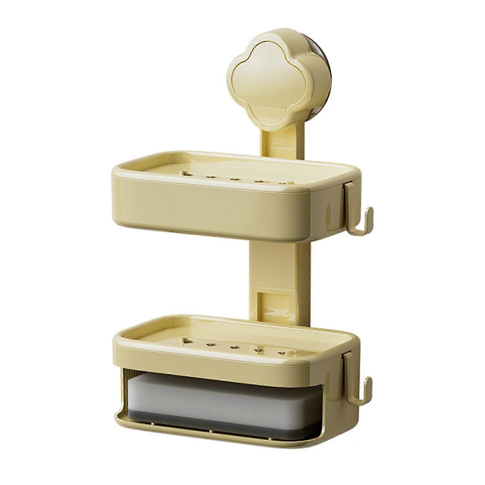 Soap Dish Holder Wall Mounted No Drilling Double Layer Shower Rack with Fast Drainage Yellow