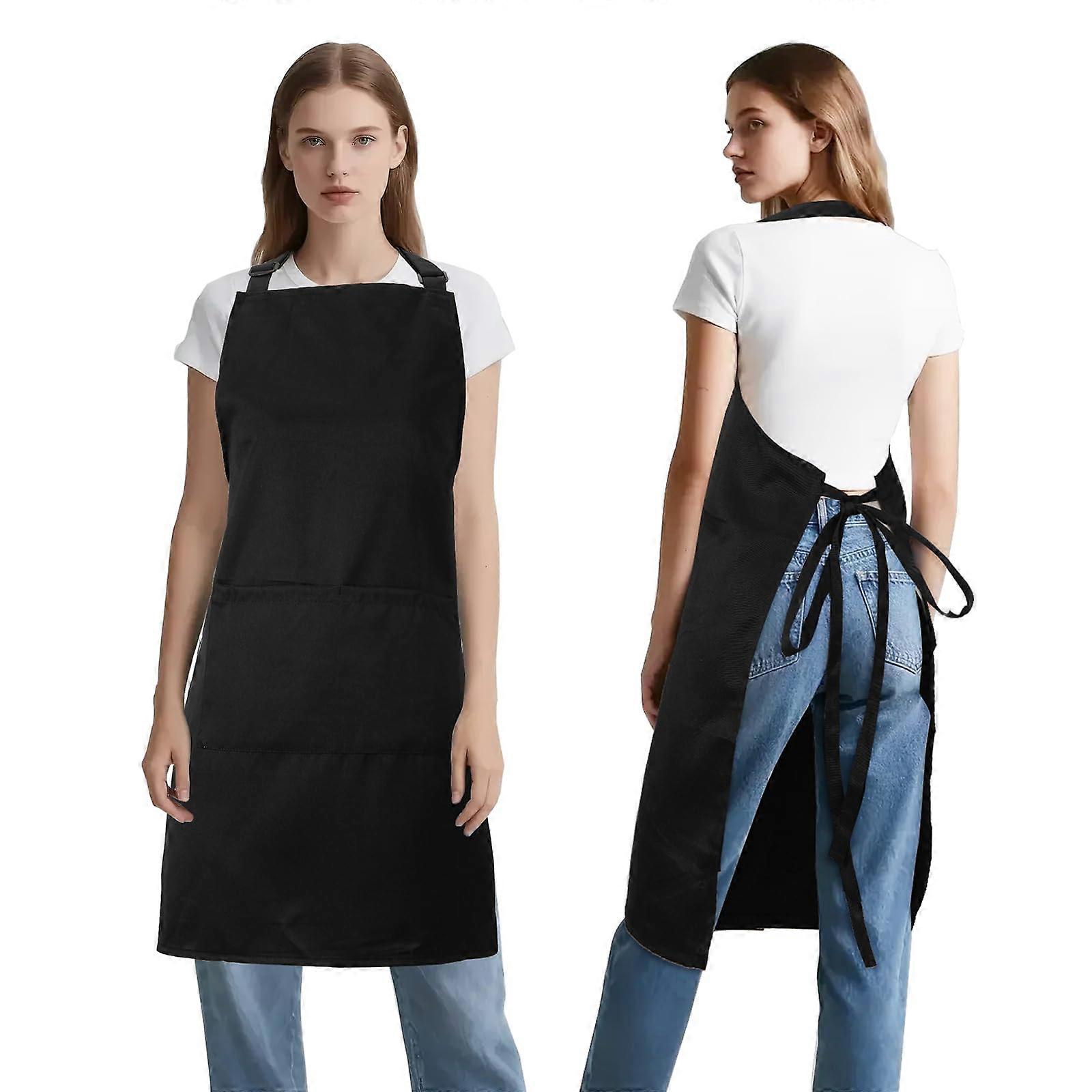Kitchen Apron with Adjustable Neck Strap, Water Resistant, Large Pockets, Durable Cotton Blend Black