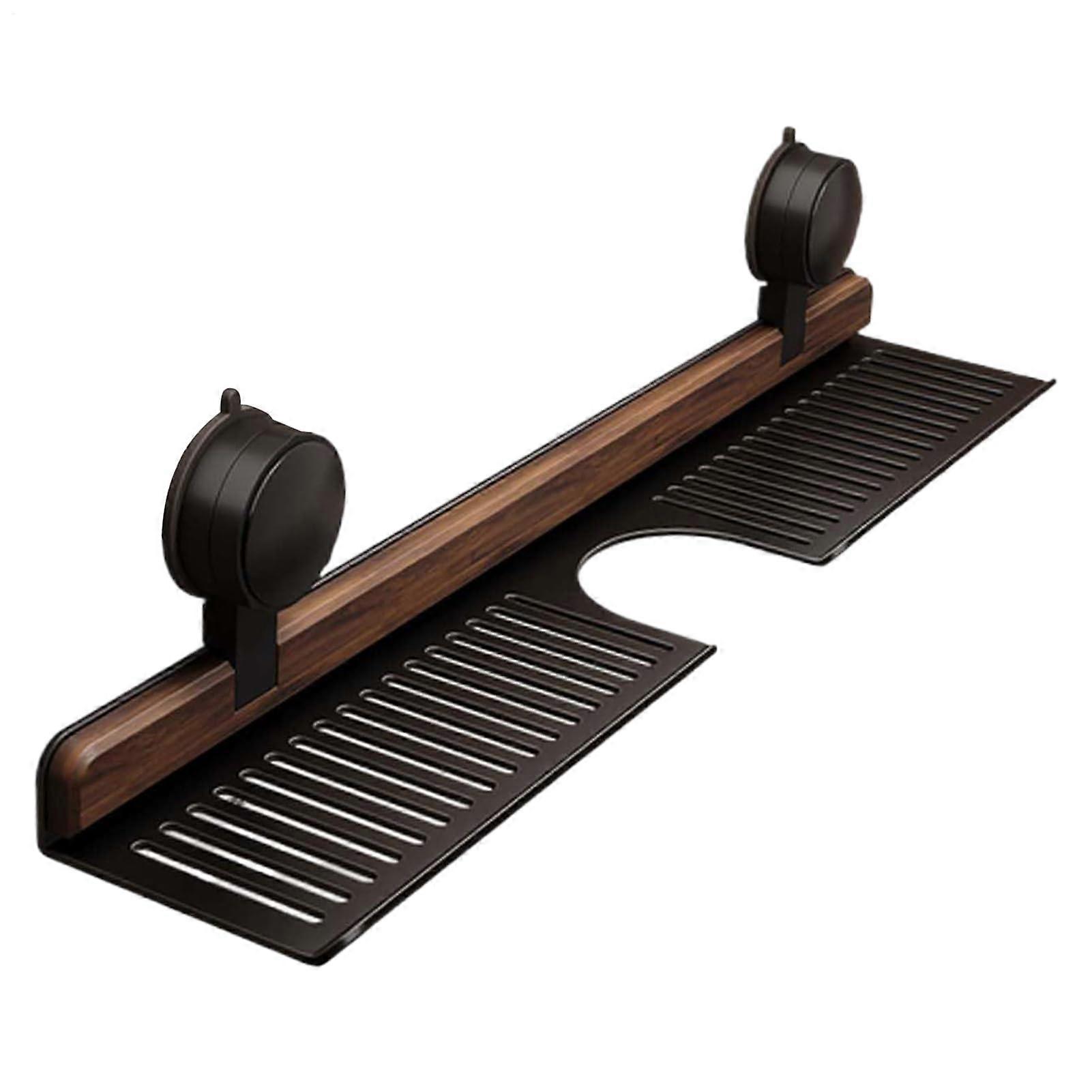 Shower Shelf with Suction Cups, RustResistant Walnut Aluminum Bathroom Storage Rack, Drill