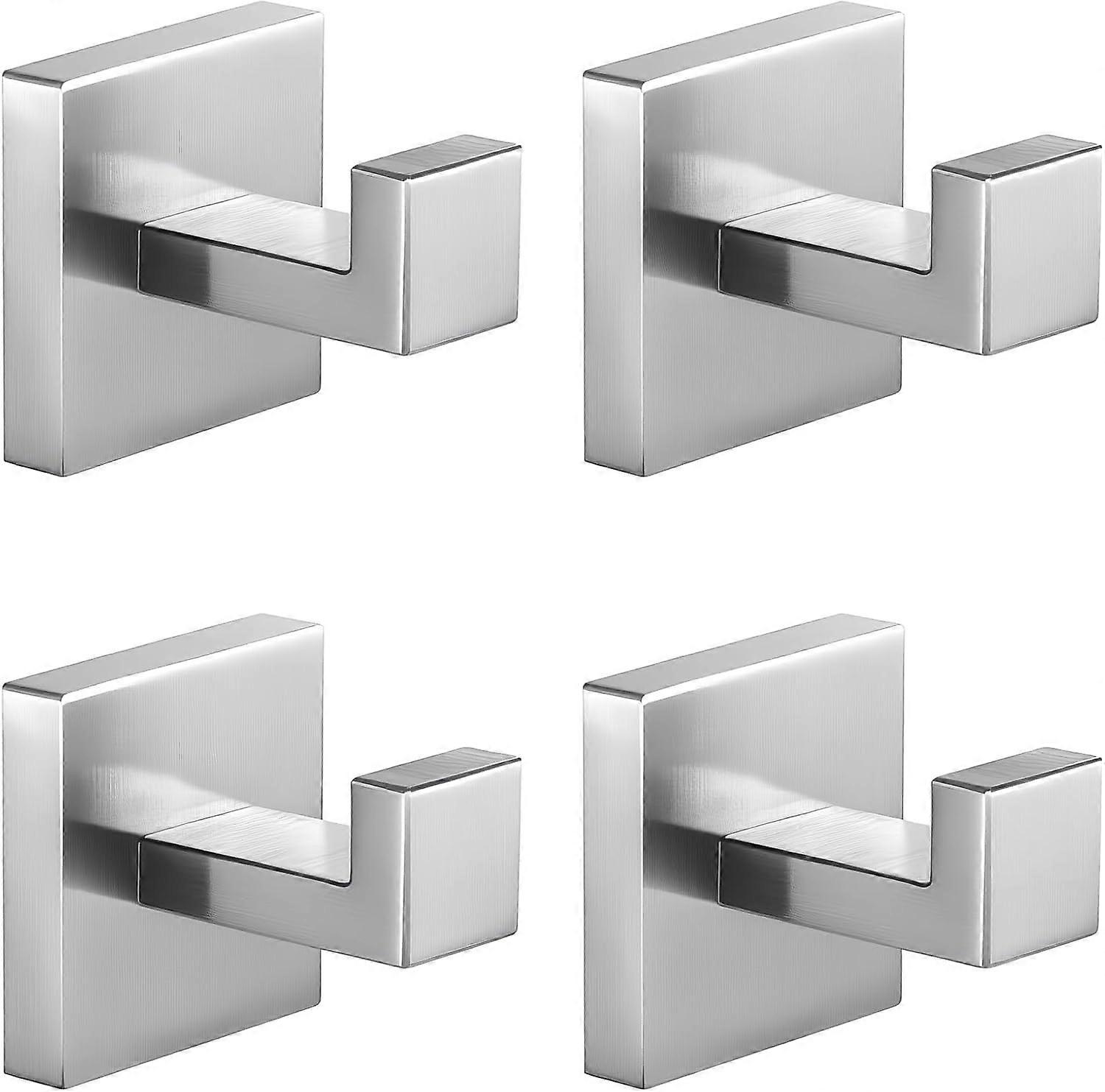 4 Pack Silver Bathroom Towel Hooks Rustproof Waterproof Wall Mounted SpaceSaving Design