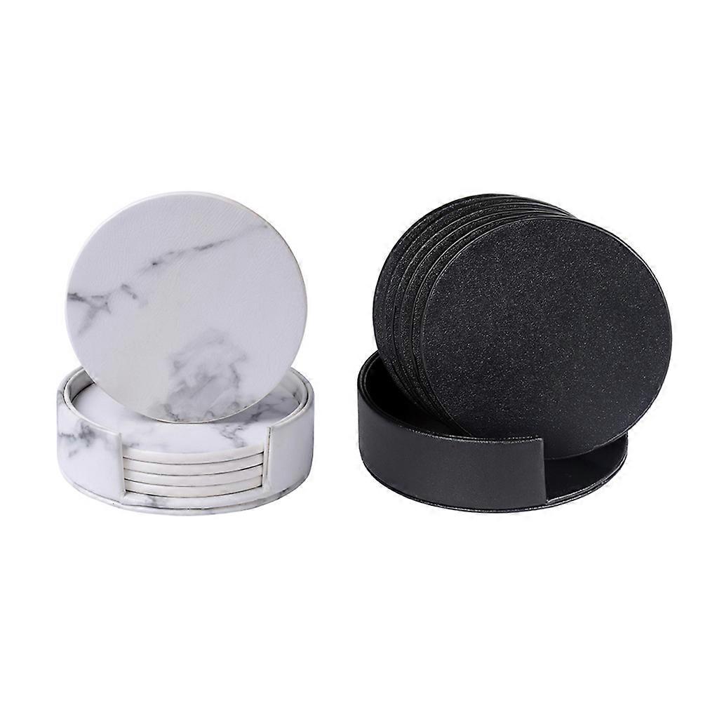 Marble Pattern PU Cup Mats for Placing Cups 7Pcs Coaster Set