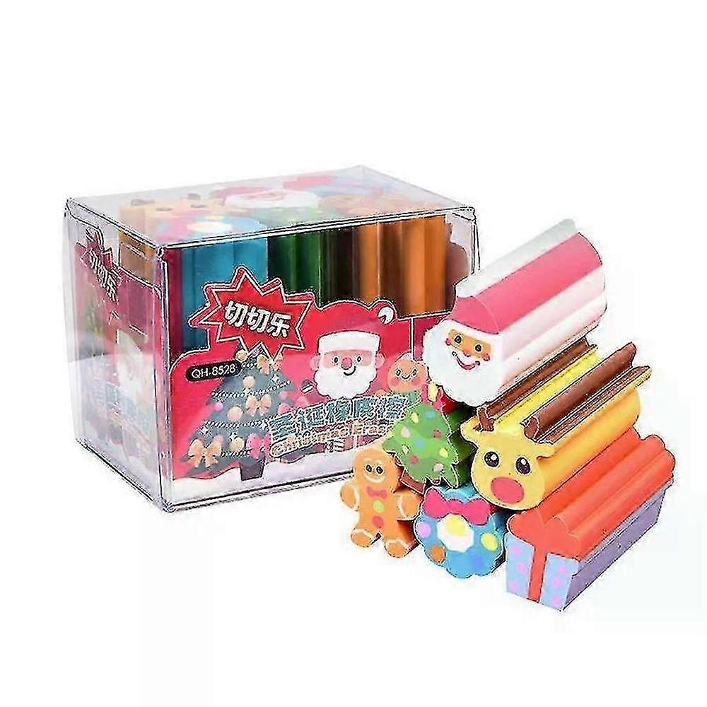 Christmas Cartoon Eraser Set 10-Piece Cuttable Packaged Gift