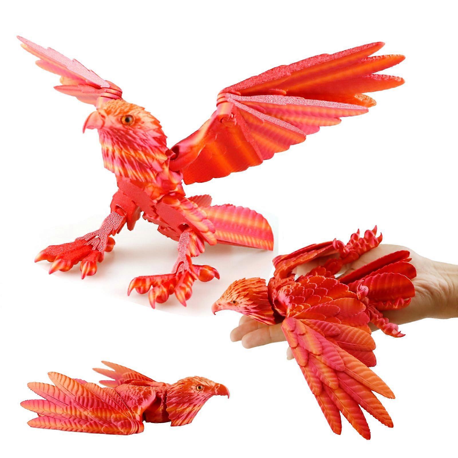3D Printed Eagle with Flexible Wings, Golden Red Fire PLA Model, Realistic Feather Texture Decor