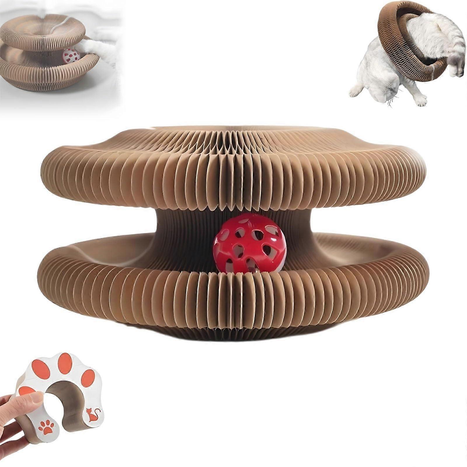 Cat Scratcher Toy with Interactive Ball Track, Foldable Accordion Design for Exercise and Play