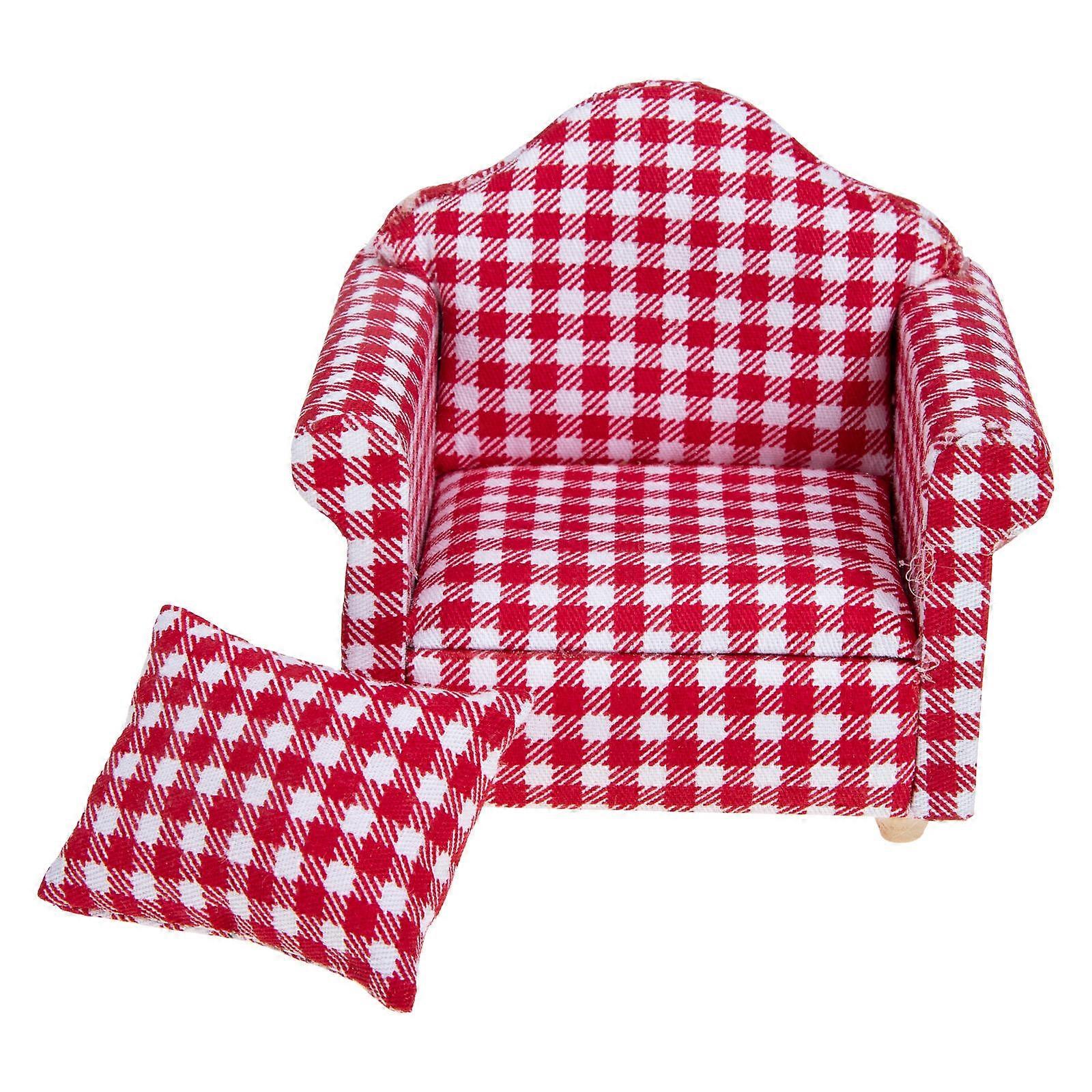 Miniature Sofa Decor Wooden Cloth Sofa Model for Decor 1Set Red