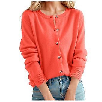 Pull femme uni à manches longues et col rond boutonné, cardigan en maille, confortable pour l'intérieur et l'extérieur, orange, taille M