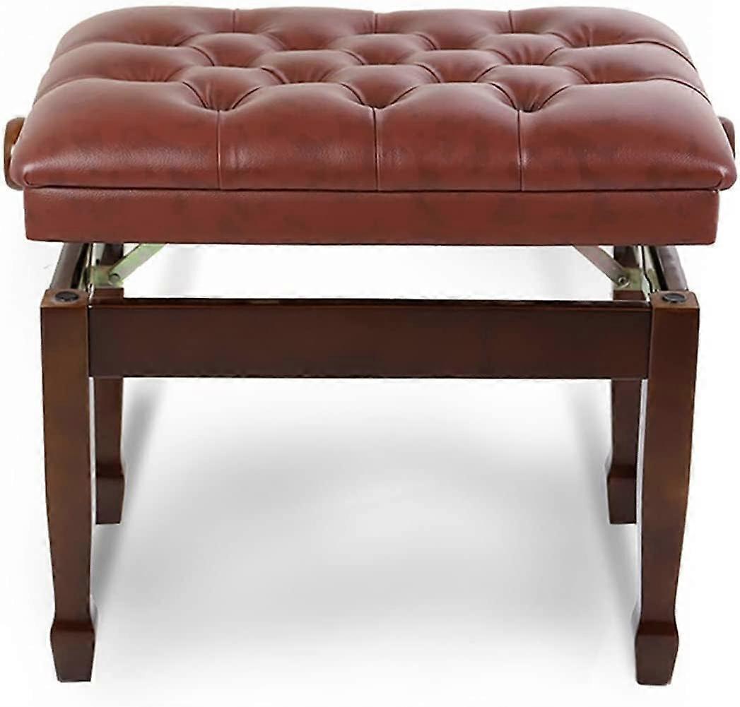 Walnut Adjustable Piano Bench with Soft Leather Seat, Solid Wood, Adjustable Height Design