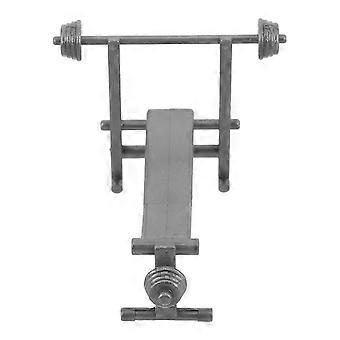 Conjunto de exercícios DIY com banco de musculação em miniatura para casa de bonecas.