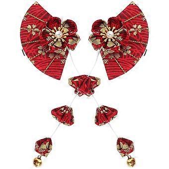 Hair Ornaments Japanese Style Fan Hair Clip for 1Pair Floral Red