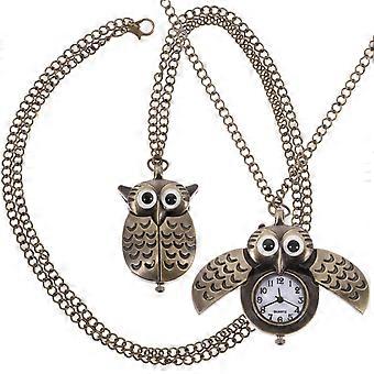 2Pcs Coruja Forma Pocket Watch Creative Hanging Watch Retro liga relógio de quartzo