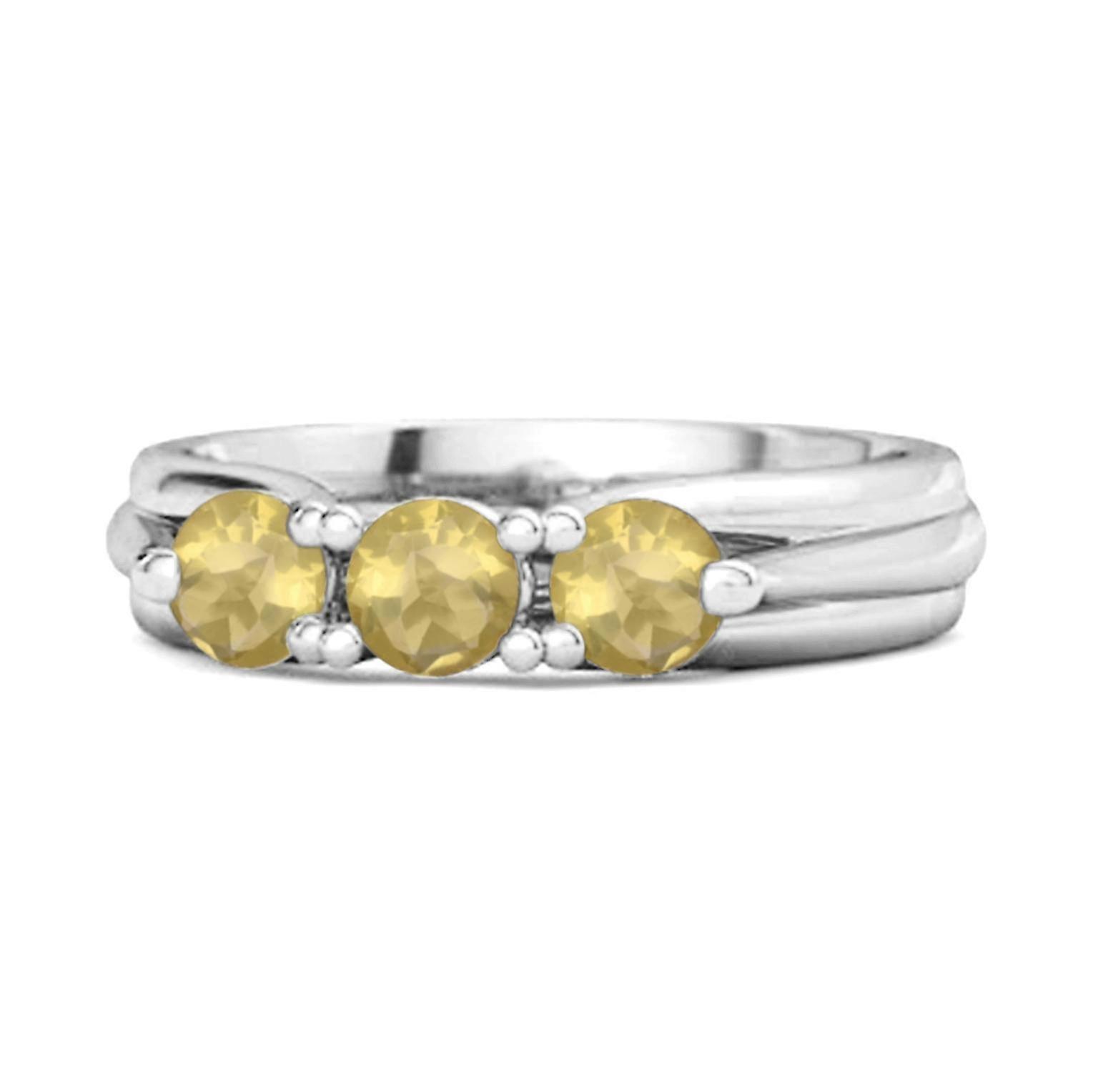 Lemon Quartz Three Stone Ring - 925 Sterling Silver