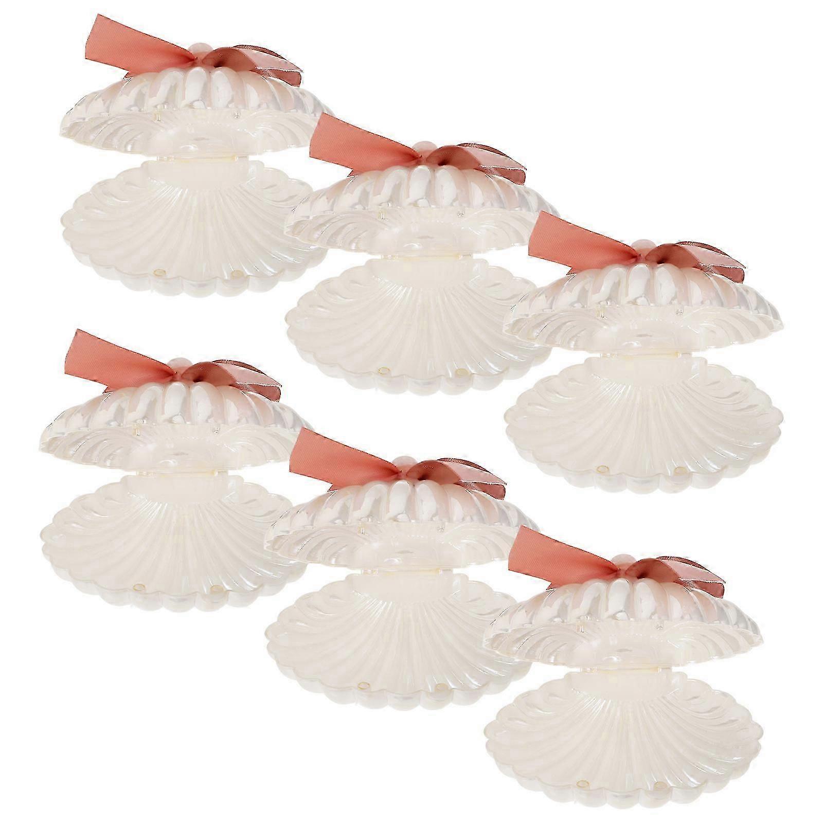 Plastic Seashell Candy Boxes for Wedding Storage with Ribbons 6Pcs