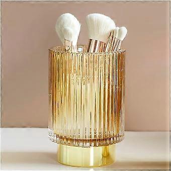 Makeup Brush Holders Organizer for Vanity Countertop, Large Light Yellow Crystal Cosmetic Makeup Brush Glass Brushes Storage Holder, Unique Vintage Ma