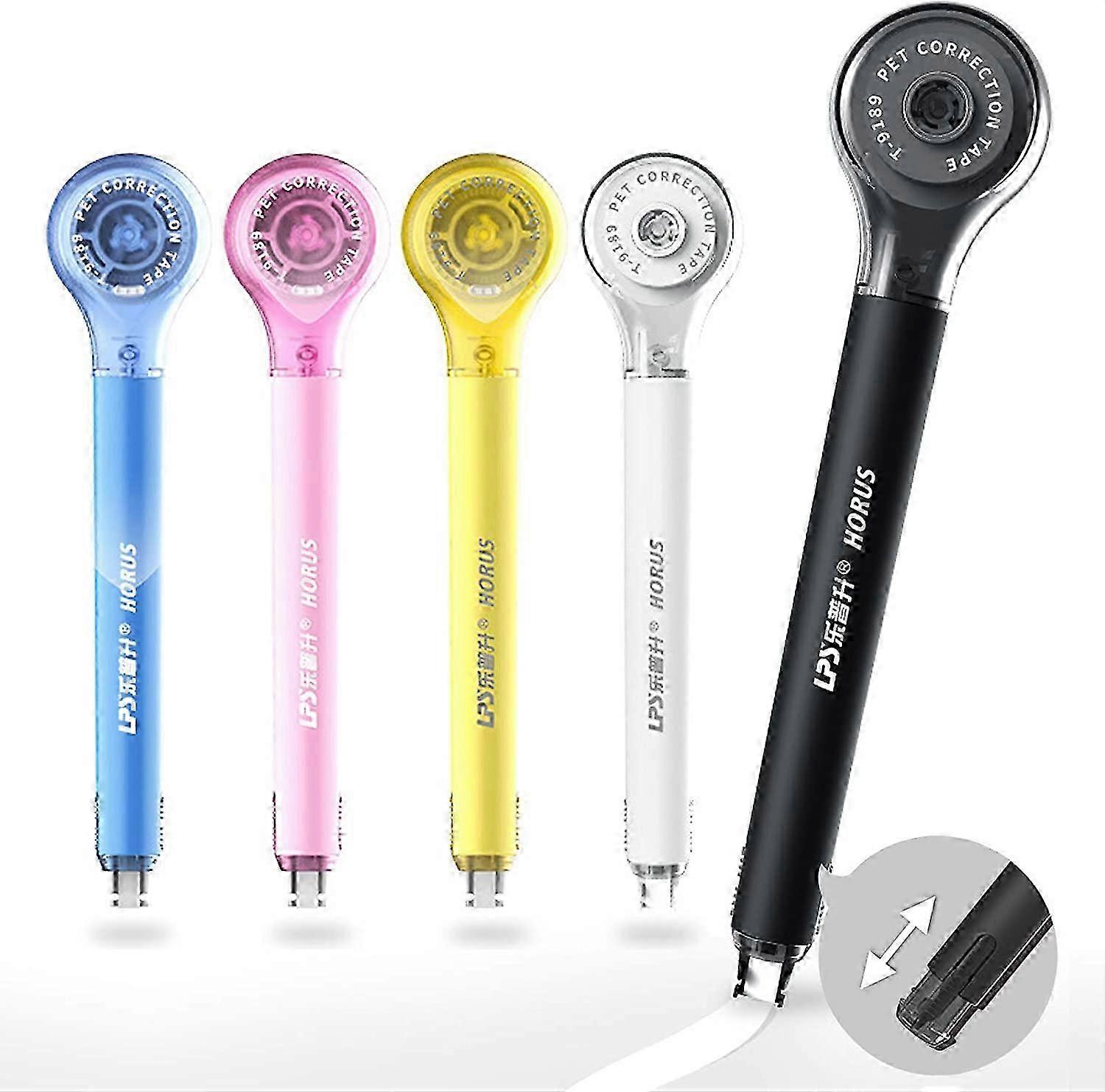 5 Correcting Tape Pens, White, Push-Pull Protection