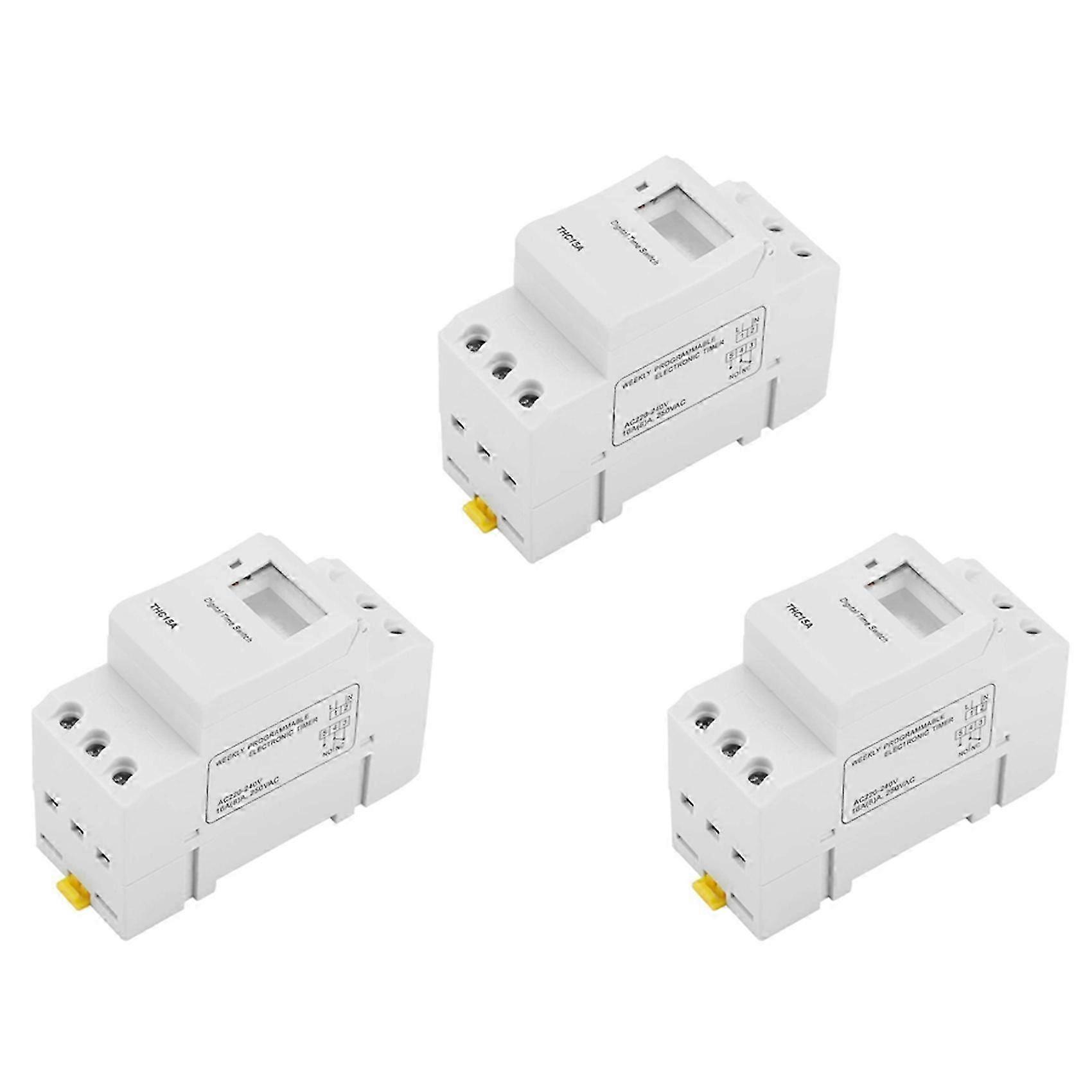 3X THC15A Digital Timer Switch Programmable Electronic Time Control Switch Time Delay Switch DIN Rail AC220-240V