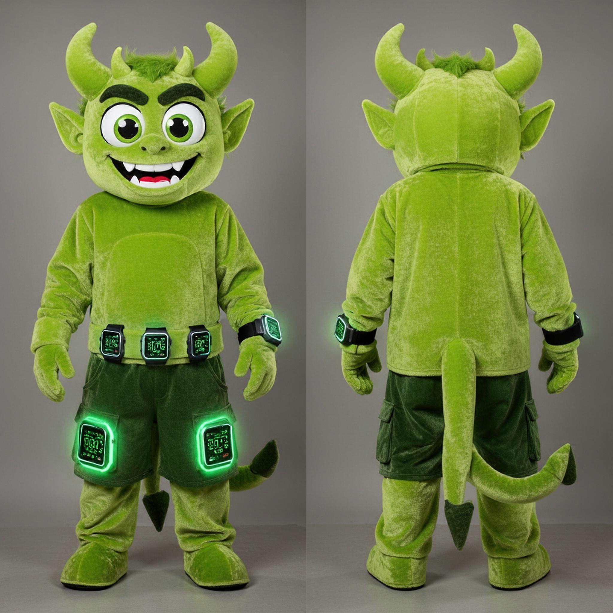MASTICOT Lime Green Cartoon Demon Mascot