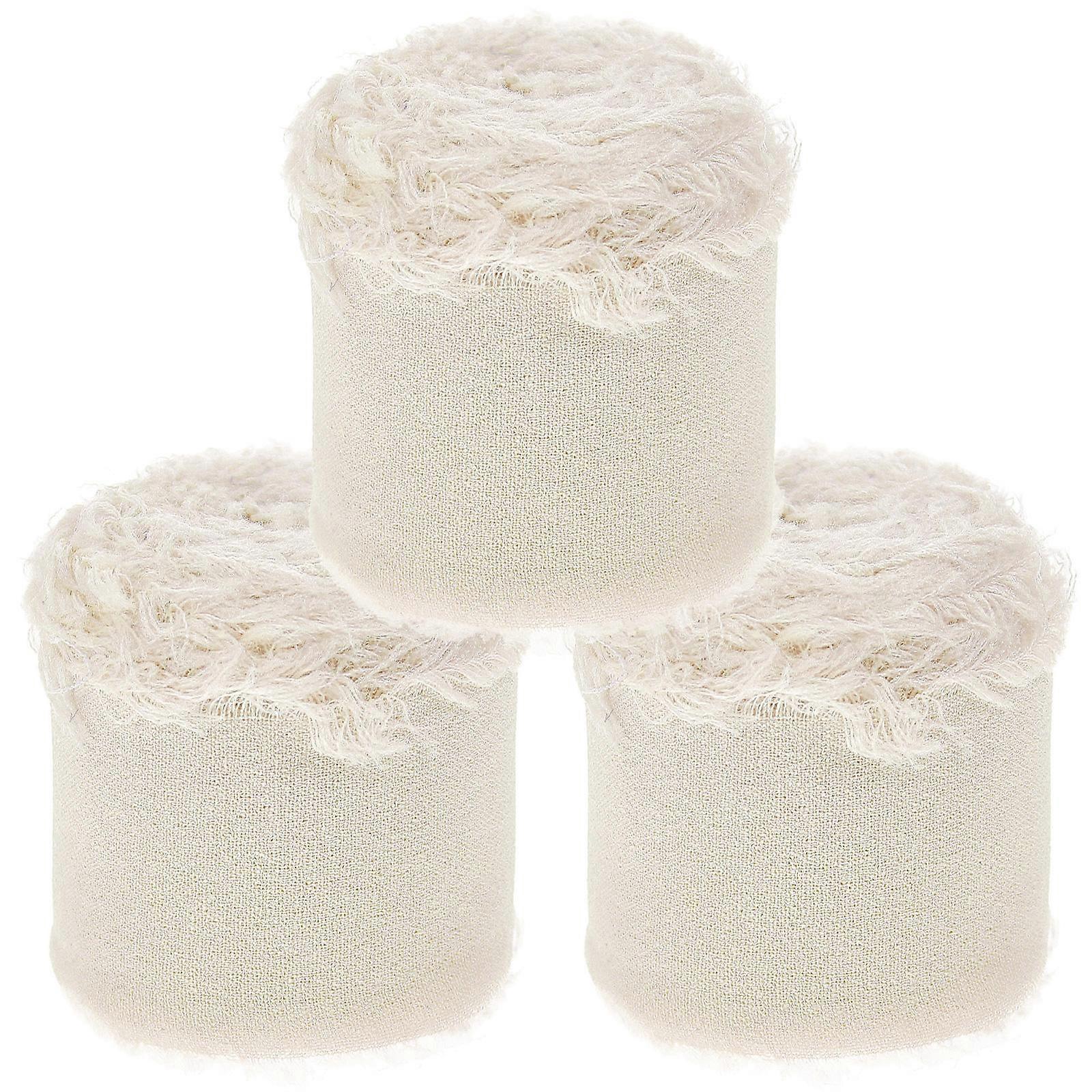 Rubans à franges pour bouquets de mariée, à utiliser soi-même, 3 rouleaux de polyester blanc