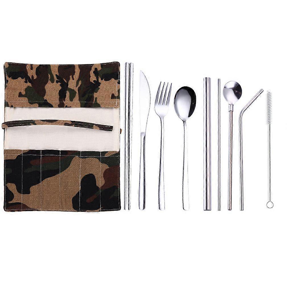 9pcs Cutlery Set Tableware Tableware Spoons Fork Knives Straws Chopsticks