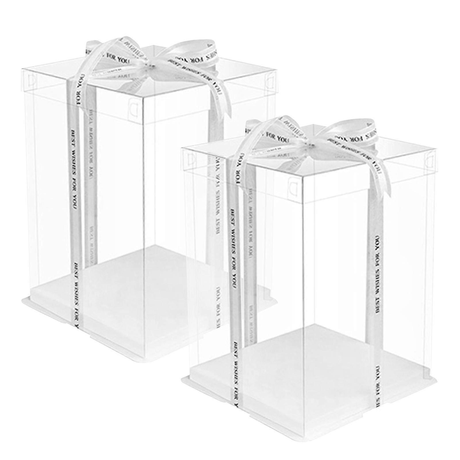 2pcs Durable Birthday Cake Gift Wrapping Boxes Clear Transparent Cake Boxes