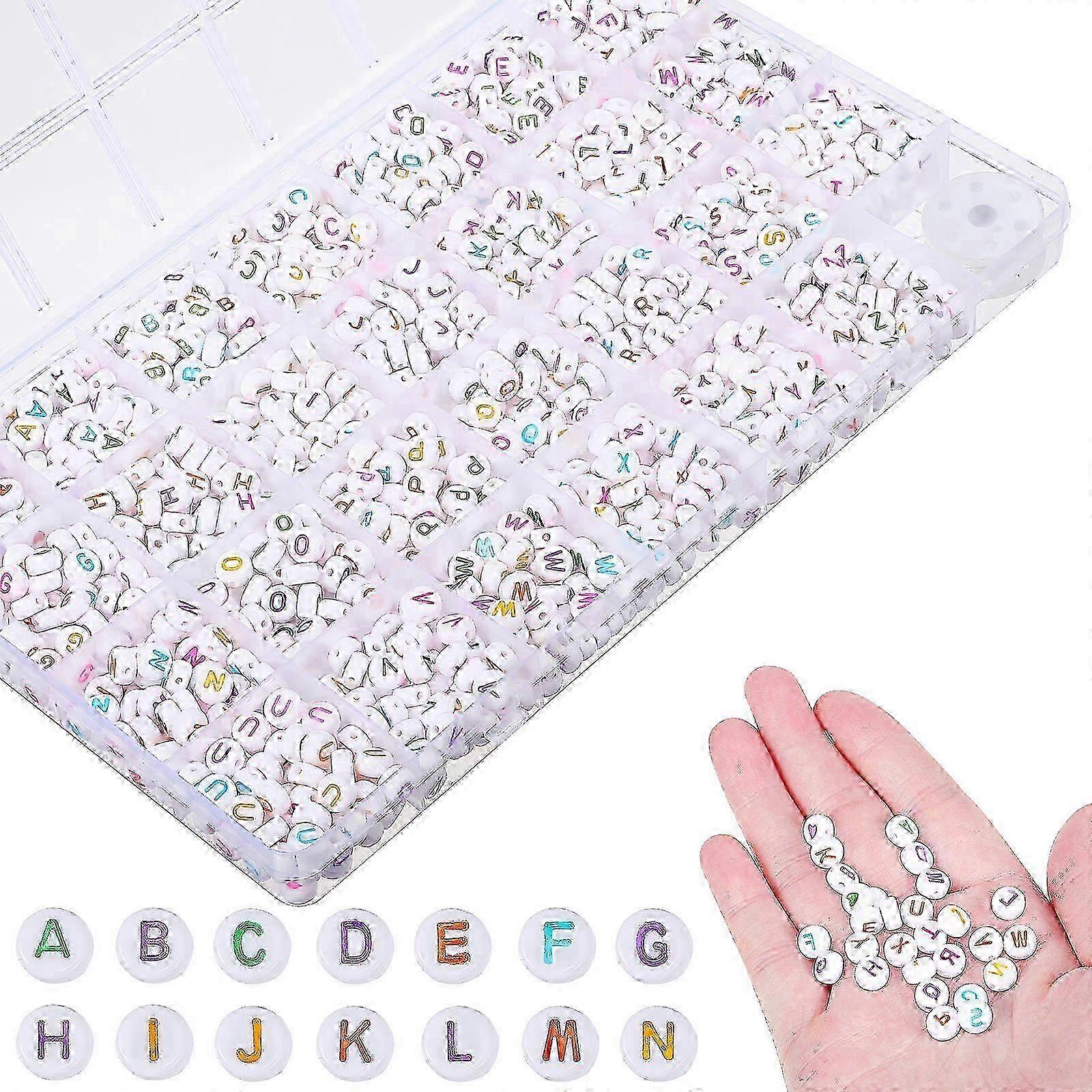 Letter Beads for Bracelets Acrylic Alphabet Beads 2 Boxes with Elastic String