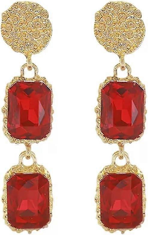 Vintage Gold Double Rectangle Crystal Statement Drop Earrings