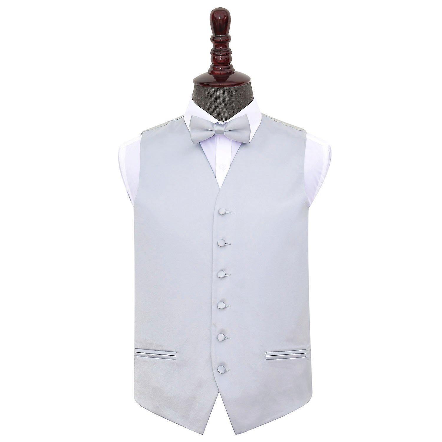 Silver Plain Satin Wedding Waistcoat and Bow Tie Set