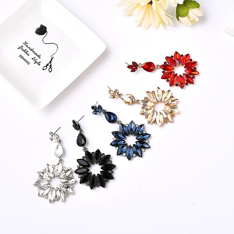 thumbnail image 3 of 1 par de pendientes de gota de agua con flores de piedra de cristal coloridas, decoración de diamantes de imitación, pendientes colgantes grandes, joyería para mujeres y niñas, 3 of 3