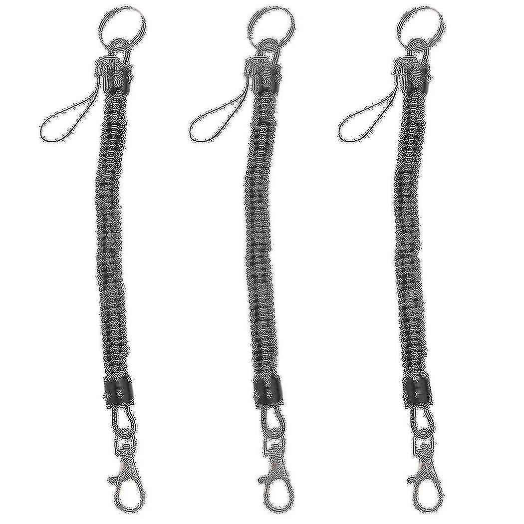3x Lobster Clasp Black Spring Stretchy Coil Cord Strap Keychain Key Chain Rope