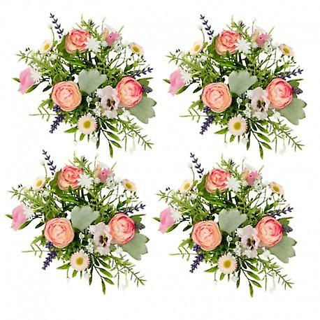 4-pack of candle cuffs for crown candles with pink roses and other flowers, inner dimensions 3 cm and outer dimensions 1