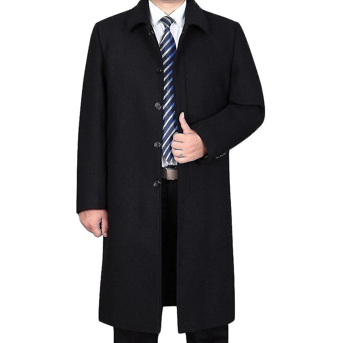 Mens Casual Solid Color Long Wool Winter Overcoat Best Gift
