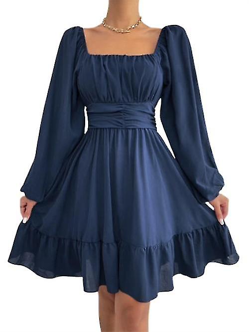 Abito a balze elastico a maniche lunghe in pizzo con colletto quadrato da donna