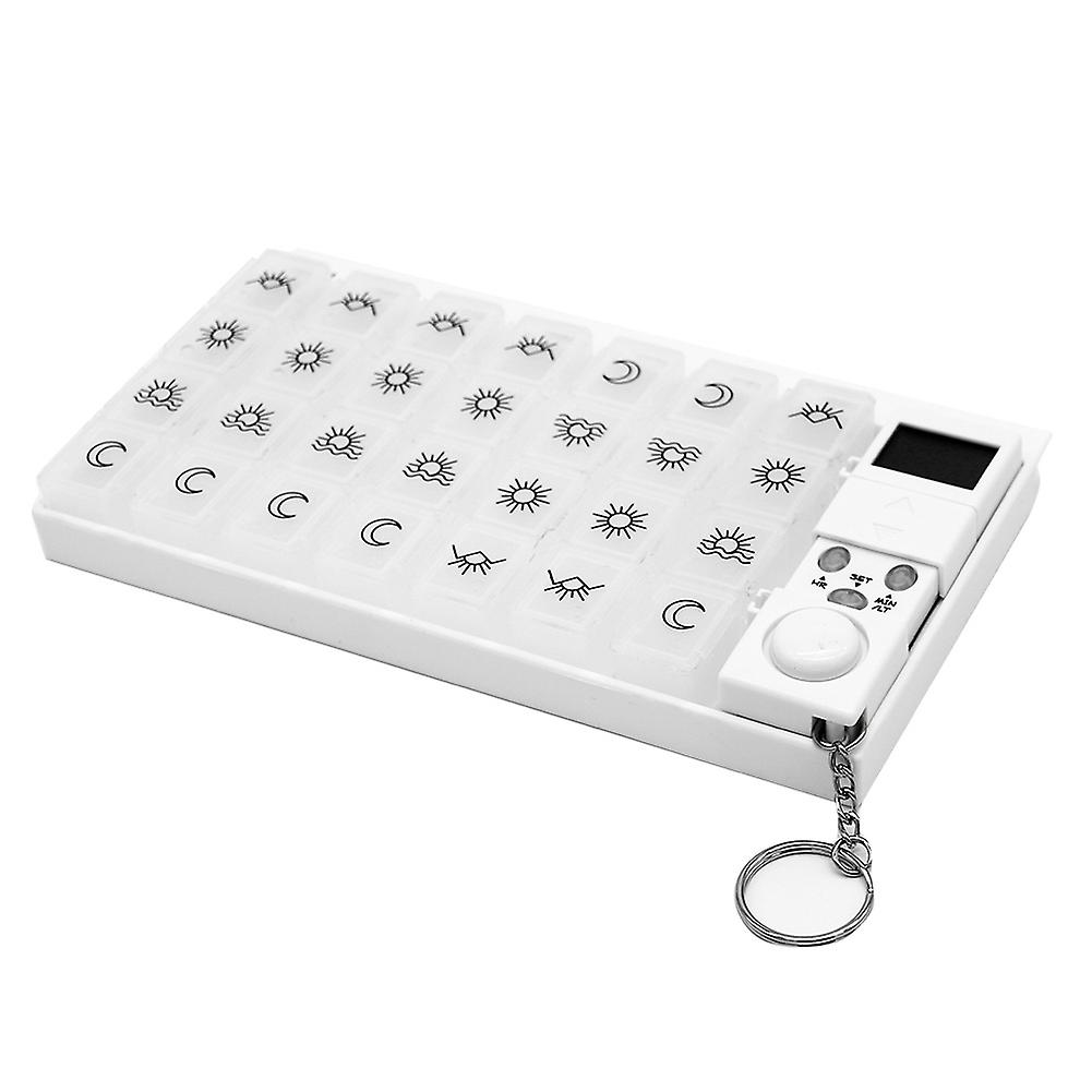 Portable 28 Grid Electronic Timing Medicine Box Case Medicine Storage Box for Travel (White)