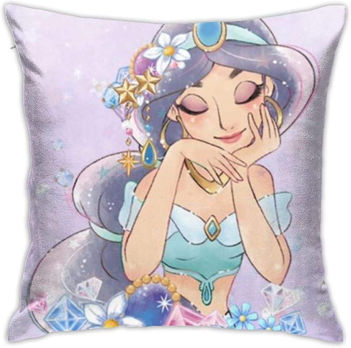 スロー枕カバープリンセスジャスミン枕カバークッションケースソファベッドチェアホームデコレーション(18x18インチ)AA-3541