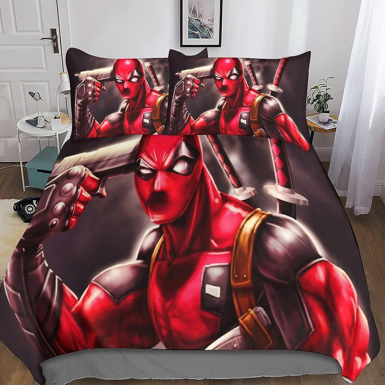 EKENOZ ديدبول الفراش غطاء لحاف مجموعة، 3D خارقة طباعة لحاف غطاء الفراش مجموعات، ستوكات غطاء لحاف مجموعة مع وسادات 3 قطع، للأطفال 