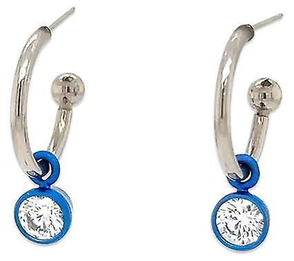 Ti2 Titanium Gem Charm Hoop Earrings - Dark Blue