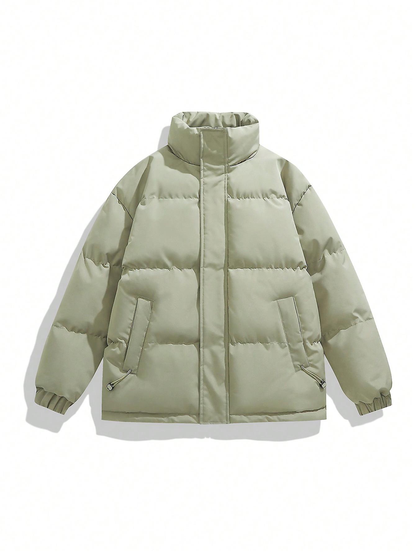 Men Solid Slant Pockets Puffer Coat