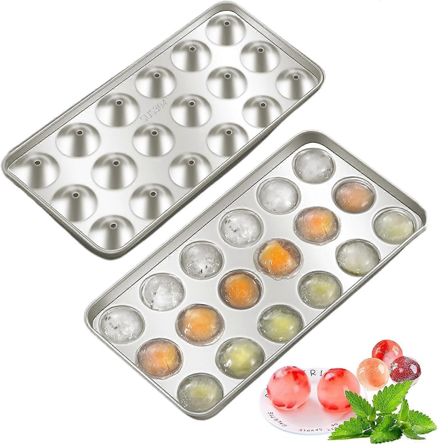 Ice Cube Tray, Stainless Steel Ice Cube Tray, 18 Round Ice Cube Trays & Ice Cube Trays, Ice Cube Tray with Lid for Whiskey, Drinks, Cocktails and Wine