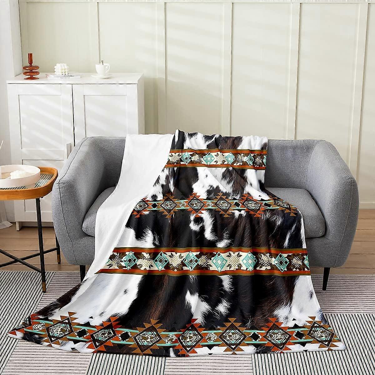 بطانية الصوف من جلد البقر أسود أبيض بطانية بقرة مرتفعات بطانية غربية رمي بطانية طفل 30x40 بوصة بطانية الفانيلا الأزتيكية الغريبة مزرعة البرية