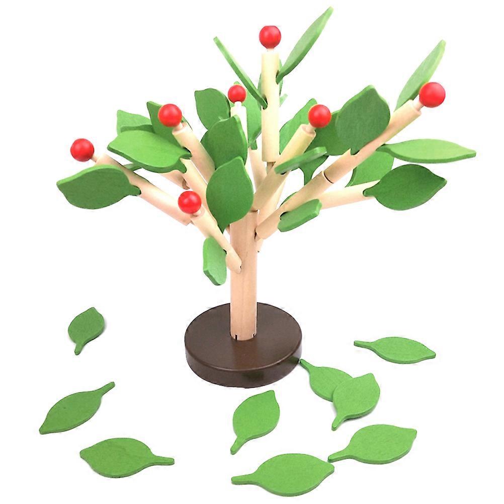 1 Set Creative Wooden Tree Blocks with Leaves Lifelike 3D Building Set DIY Handcraft Toy Early Educational Toy (Green)