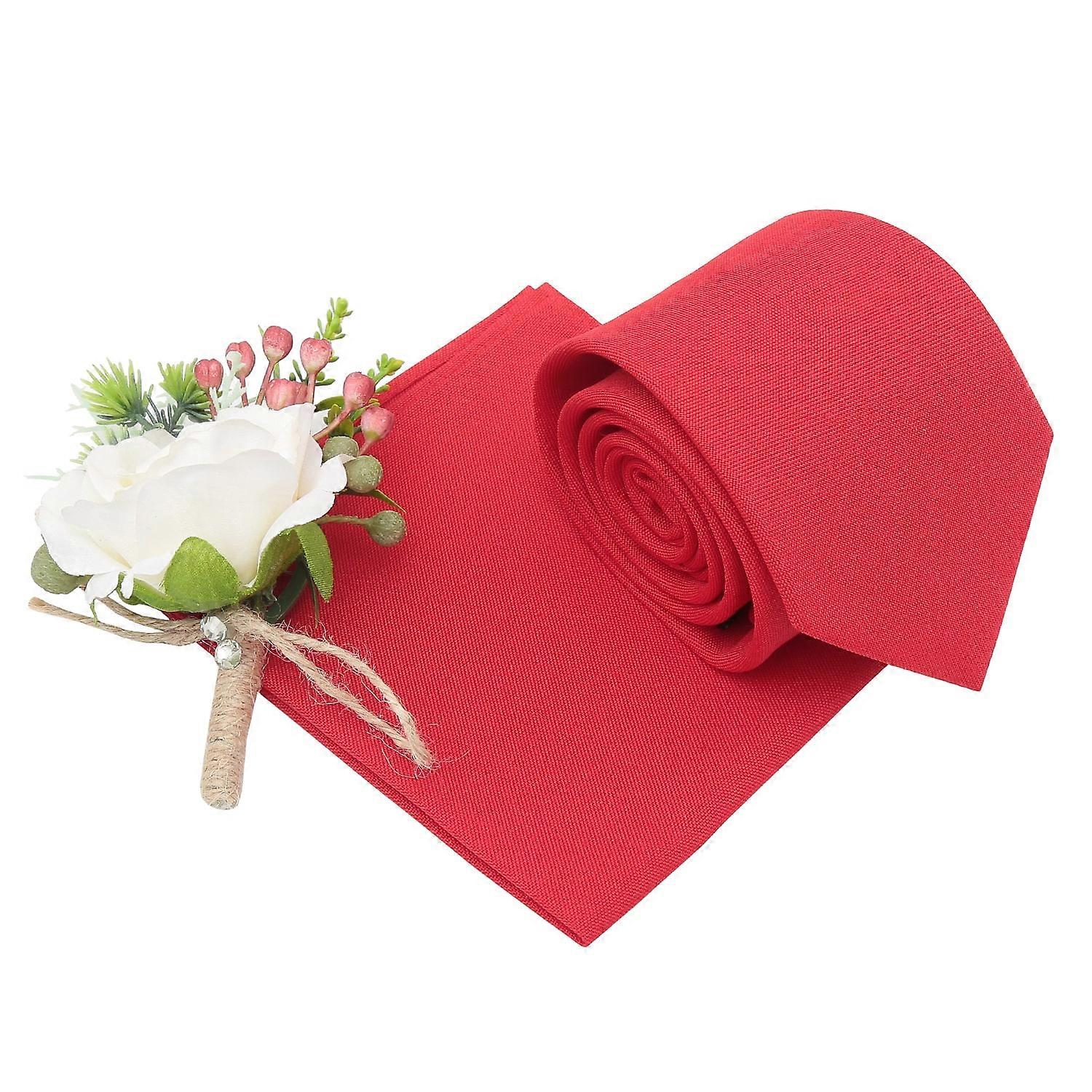 Red Plain Matte Tie And Pocket Square Set