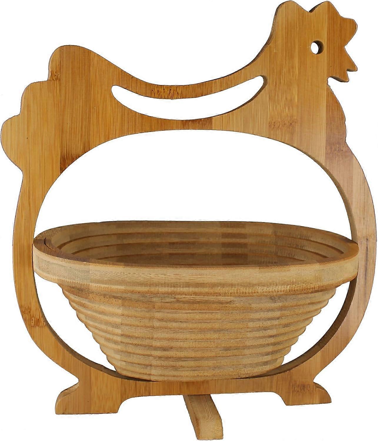 GMMH Faltkorb Bambus Obstkorb Dekoschale Obstschale Holz faltbar (Design Huhn)