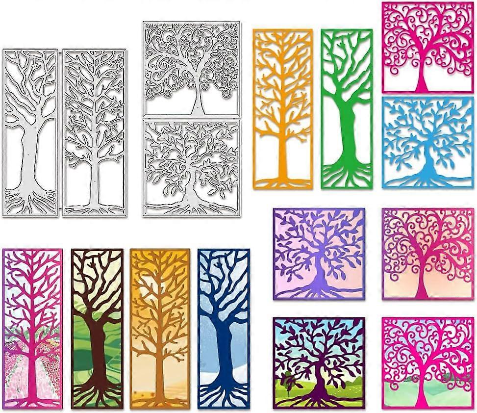 4Pcs Tree of Life Cutting Dies Tree Border Frame Stencils Background Decorative Embossing Stencils for Scrapbooking Photo Album Greeting Card Making