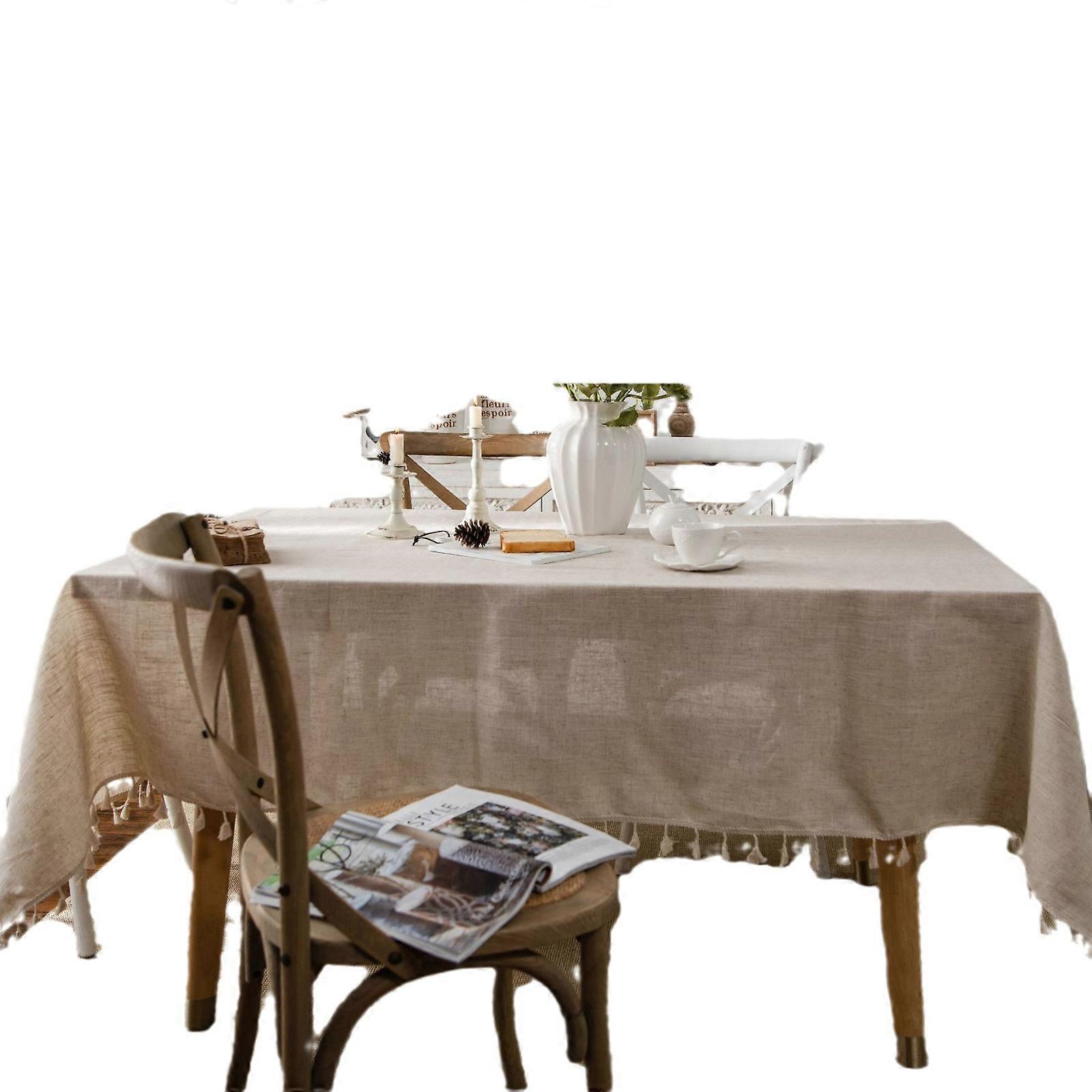 Bohemian Style Rectangular Tablecloth in Linen and Polyester Blend, Lace Tablecloth for Dinner Parties