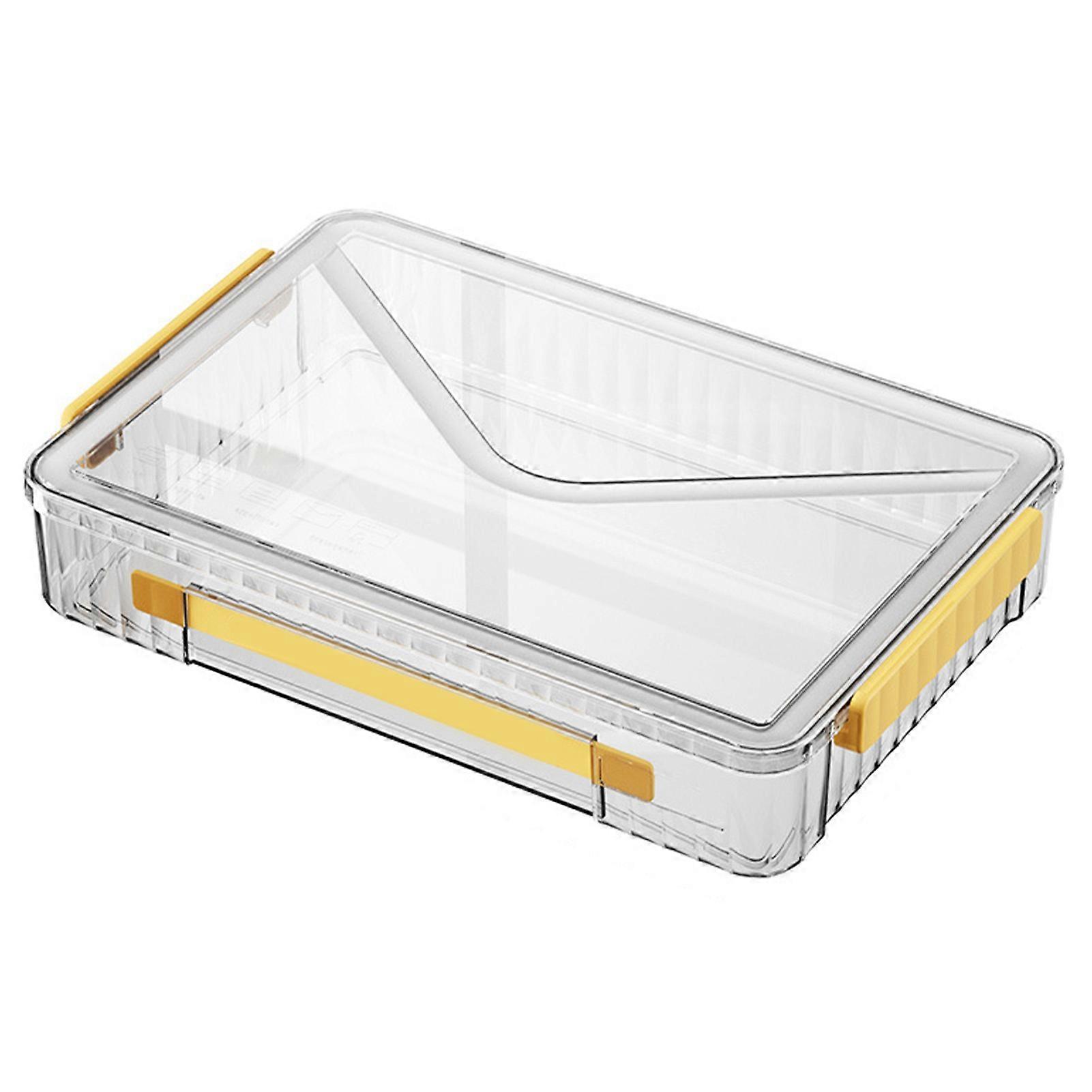Certificate Storage Box Large Capacity Transparent Portable Scrapbook Paper Storage Case with Handle for Document File Yellow