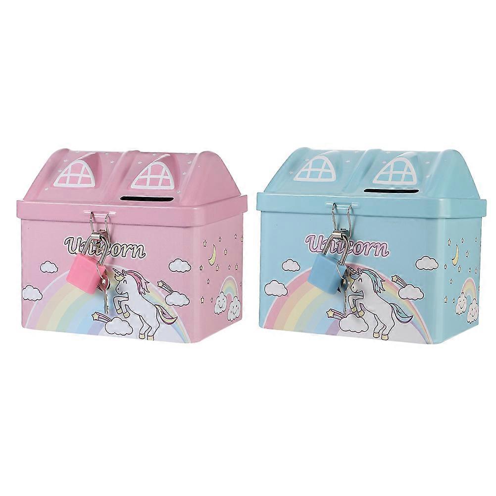 2Pcs Unicorn House Saving Pot Cartoon Coin Container Lovely Money Pot with Lock