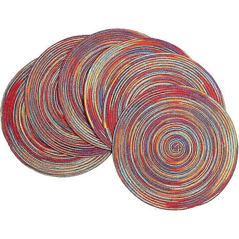 Tischsets pp gewebt 6 Stück runde Tischsets waschbar hitzebeständig rutschfest 15 "/ 38cm