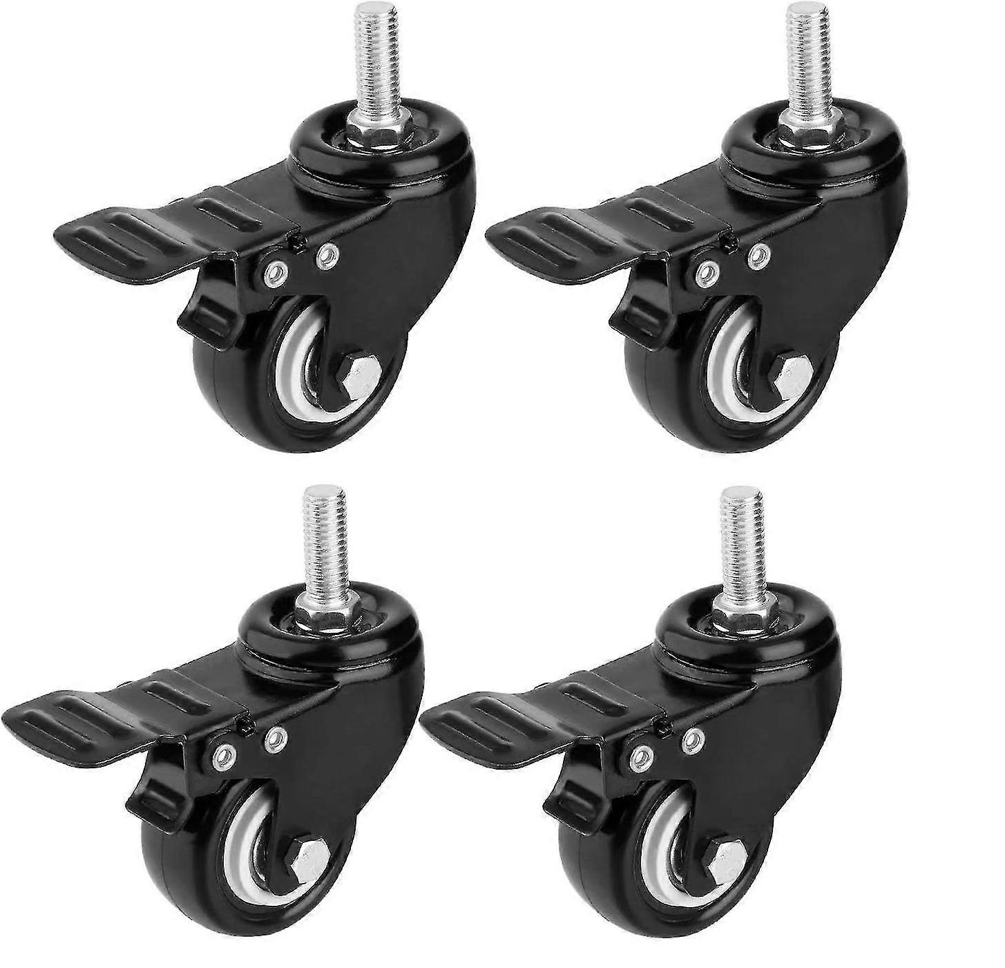 Roulettes pivotantes de 2 pouces avec frein, roulettes pivotantes en caoutchouc robustes (m10 x 25 boulons de tige filetés), pack de 4, noir