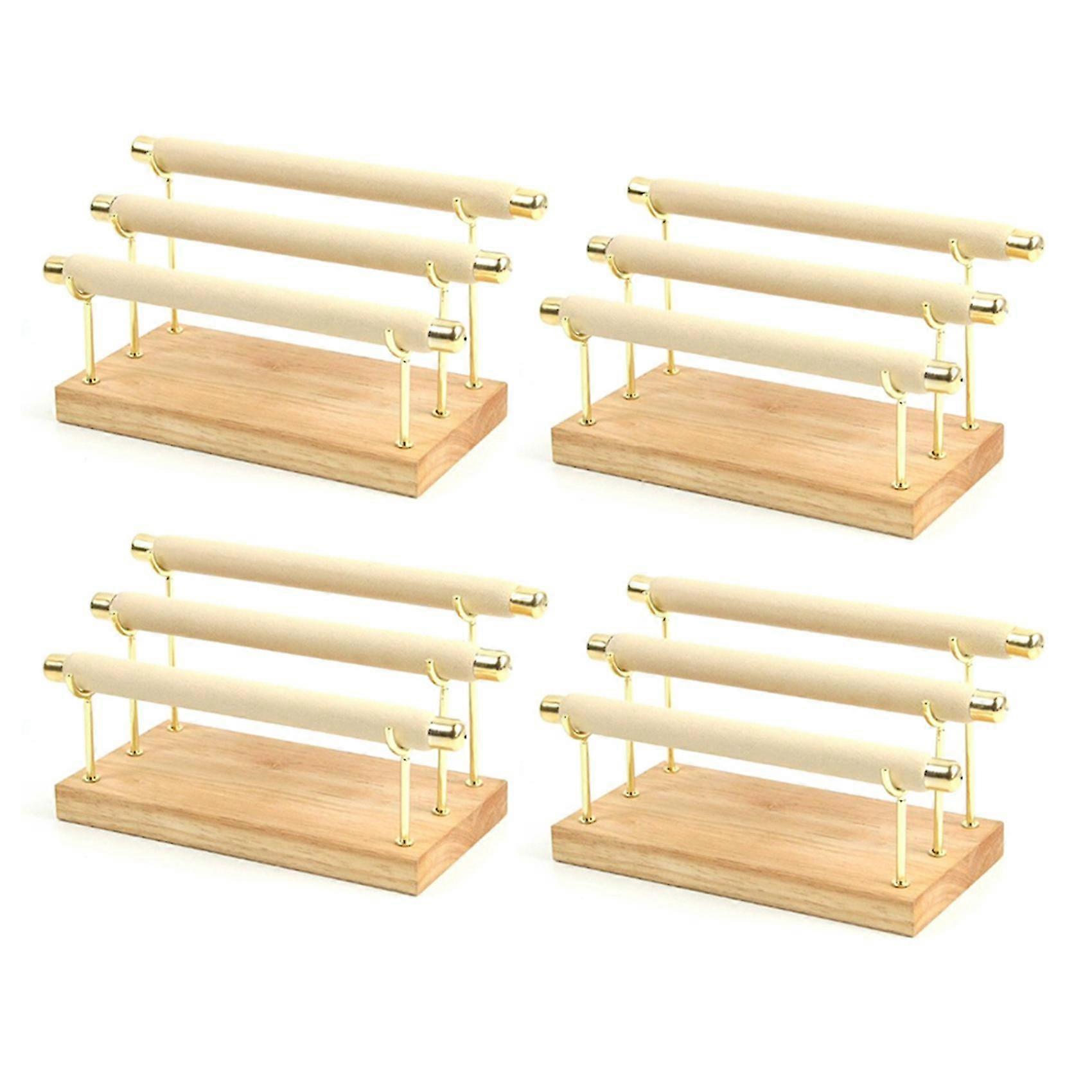 4x Wooden Jewelry Display Stand Ring Holder T-bar Display Bracelets Anklets Display Stand Packaging